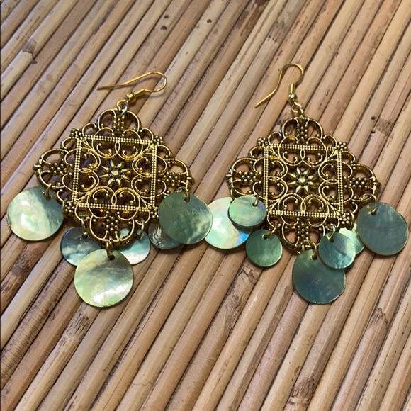 Charna Designs Jewelry - Green gold fancy earrings boho fun summer beach